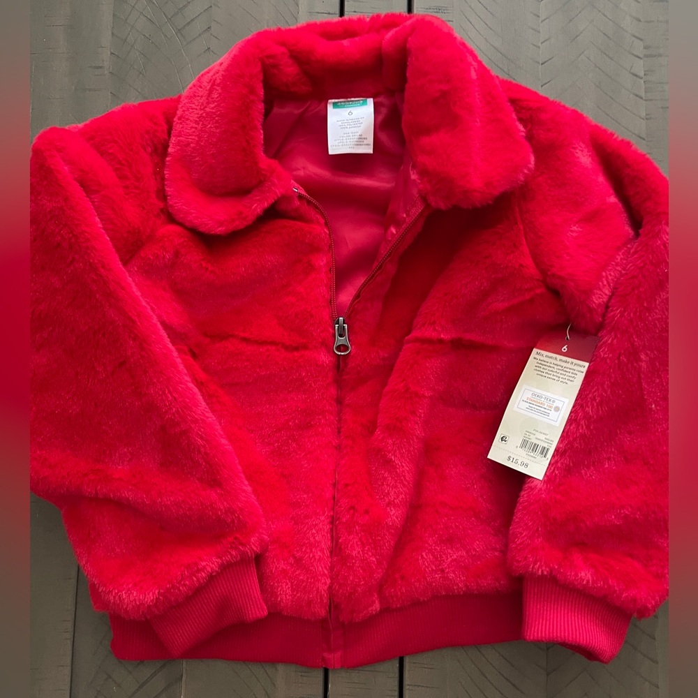 Little girls red fur coat. Brand new. Size 6x